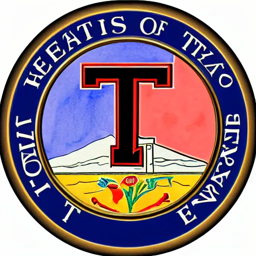 Prompt: Texas tech watercolor of official seal