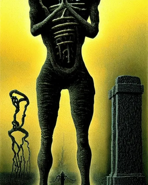 Prompt: full-body creepy realistic central composition, a decapitated soldier with futuristic elements. he welcomes you into the fog with no head, dark dimension portal, empty helmet inside is occult mystical symbolism headless full-length view. attendants watching, standing in ancient gate eldritch energies disturbing frightening eerie, uneasy atmosphere, artwork by Salvador Dali and Junji Ito