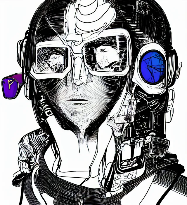 Prompt: a character portrait of a cyberpunk hacker / raver in the style of jean giraud in the style of moebius trending on artstation deviantart pinterest detailed realistic hd 8 k high resolution