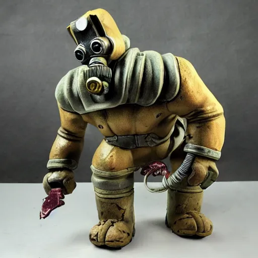 Prompt: fallout super mutant death claw in gas mask