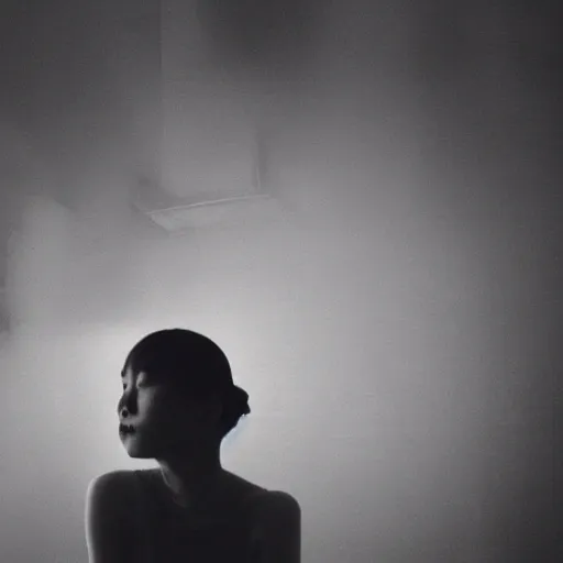 Image similar to girl smoking in a wong kar wai movie, cinematic light, atmospheric effects