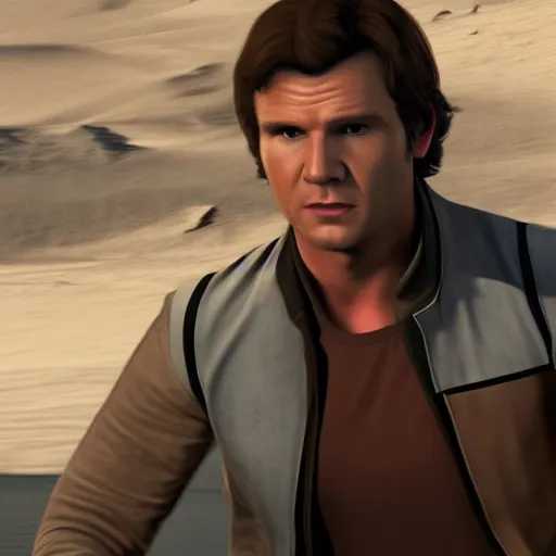 Prompt: Film still of Han Solo, from Grand Theft Auto V (2013 video game)