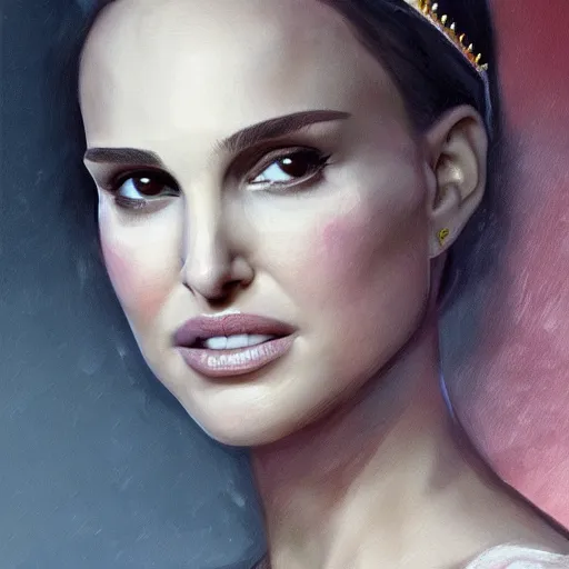 Image similar to portrait painting natalie portman wearing a crown, detailed, artstation, trending, detailed