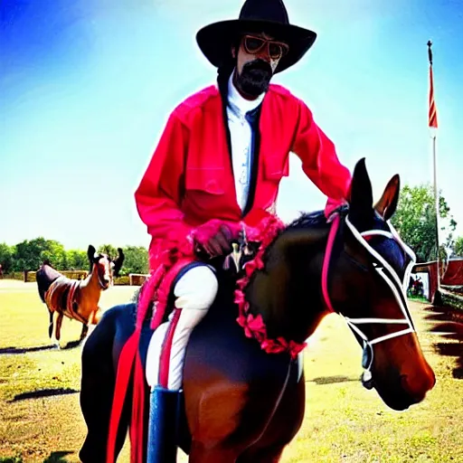 Image similar to snoop dog as a cowboy on horseback next to a clown