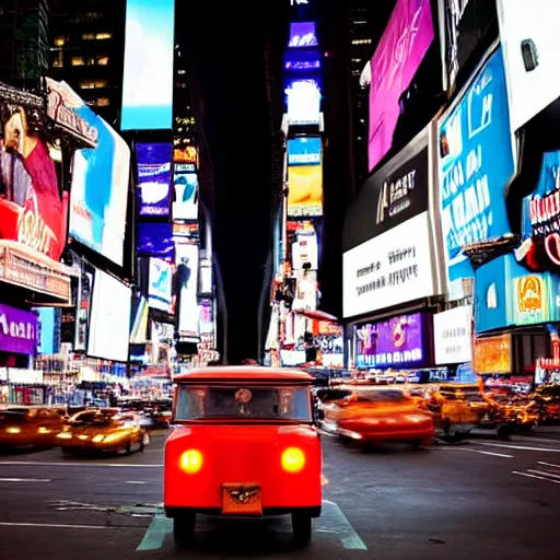 Prompt: a tuk tuk in Times Square at night, luxurious, elegant, highly detailed, award winning photography, moody, dramatic lighting, cinematic, 4k