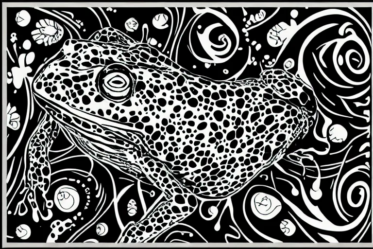 Image similar to beautiful frog, ornamental, fractal, ink draw, vector art