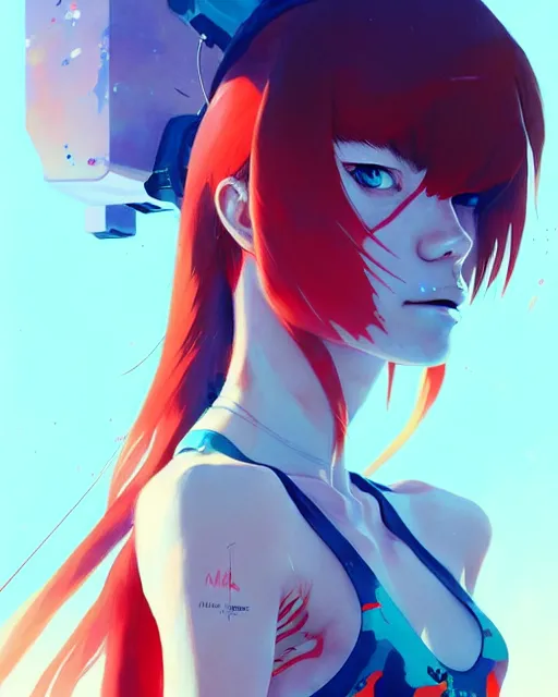 Prompt: a ultradetailed painting of a asuka langley, she is wearing a tank top by conrad roset, greg rutkowski and makoto shinkai trending on artstation