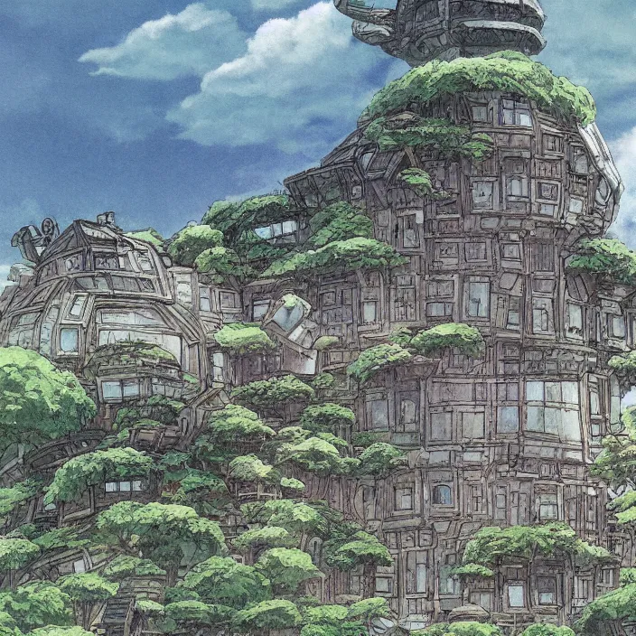 Image similar to a building in a landscape, by studio ghibli and chriss foss