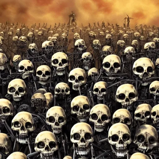 Prompt: army of skeletons in golden armor