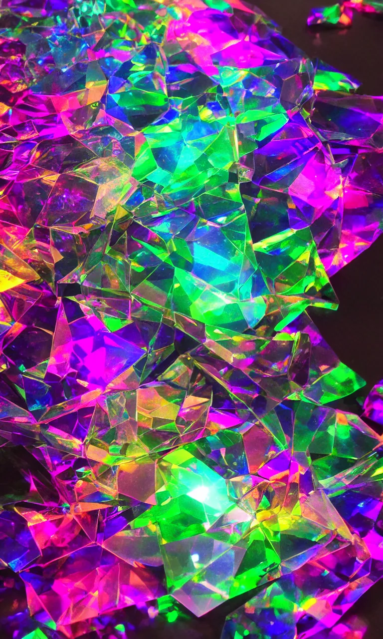 Prompt: material study, photo realistic holographic crystals and games, translucent, beautiful, colorful, sharp focus, highly detailed, black background