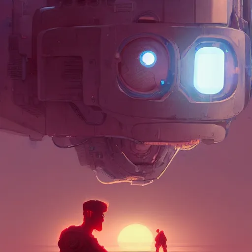 Image similar to illustration of a lonely robot seeks friend, intricate complexity, by greg rutkowski, artgerm, ross tran, conrad roset, takato yomamoto, ilya kuvshinov. 4 k, beautiful, cinematic dramatic atmosphere