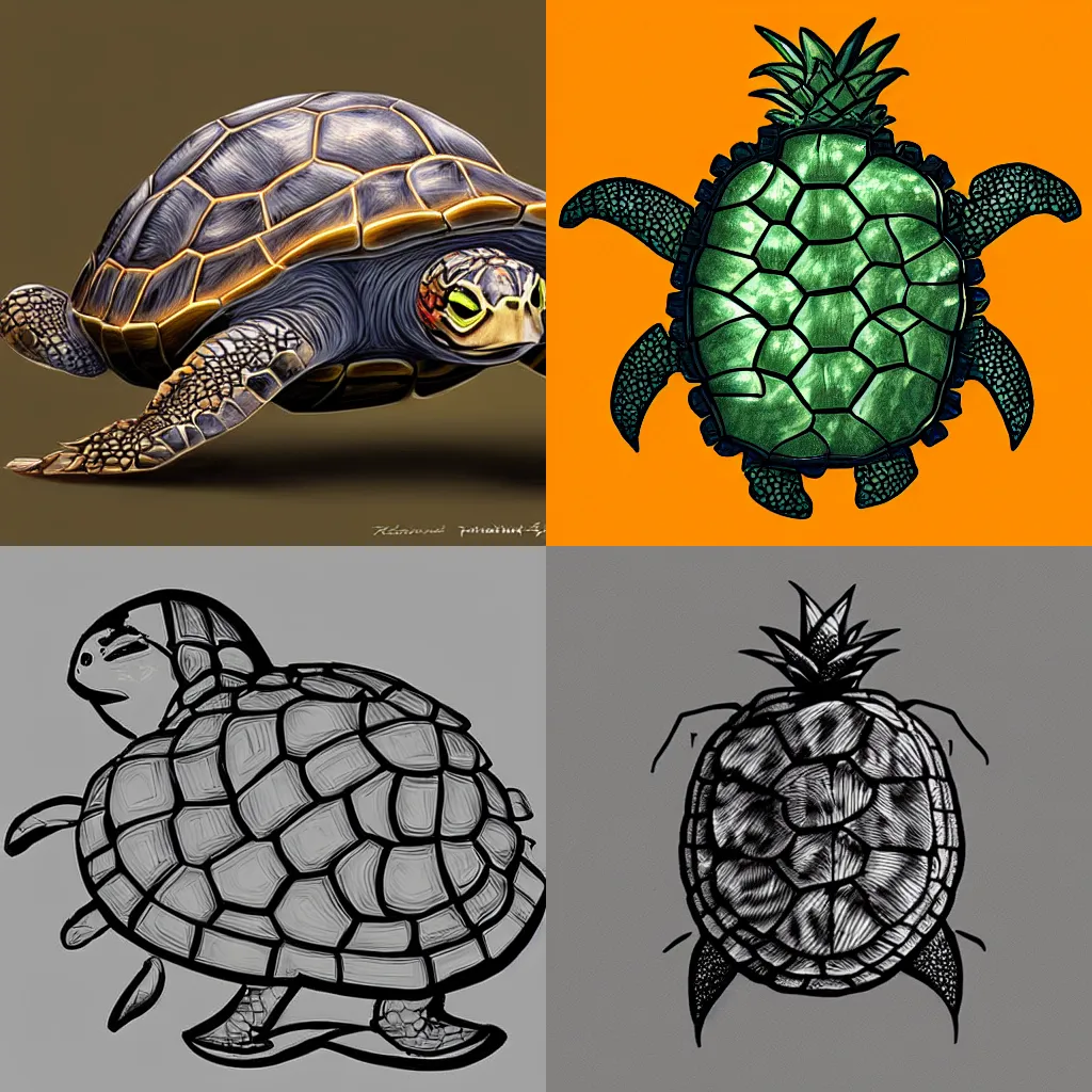 Prompt: a turtle crossed with a pineapple! hybrid, digital art, trending on artstation