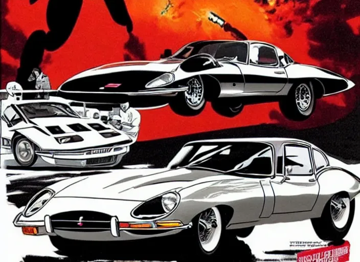 Prompt: kitt, knight rider, jaguar e - type. style danger diabolik, star wars, thx 1 1 3 8