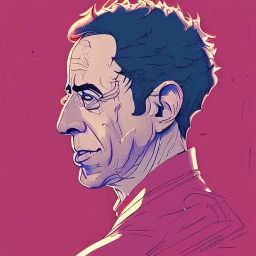 Image similar to a study of cell shaded portrait of jerry seinfeld concept art, llustration, post grunge, concept art by josan gonzales and wlop, by james jean, Victo ngai, David Rubín, Mike Mignola, Laurie Greasley, highly detailed, sharp focus, alien, Trending on Artstation, HQ, deviantart, art by artgem