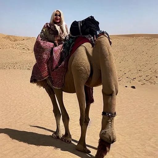 Image similar to billie eilish riding a camel