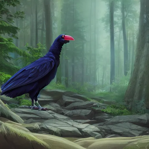 Image similar to concept art painting of an anthropomorphic albino raven wearing dark blue robes, in the deep forest, realistic, detailed, cel shaded, in the style of makoto shinkai and greg rutkowski and james gurney