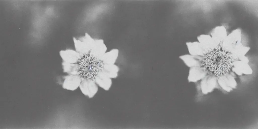 Prompt: close up photography of edelweiss flower, 1. 2 f, 3 5 mm, dark, foggy, 1 9 2 0 s ghost photography