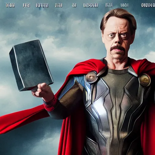 Image similar to Steve buscemi as marvel thor, promo poster, movie poster, cool pose