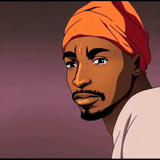 Image similar to Tupac Shakur, screenshot from a 2012s anime