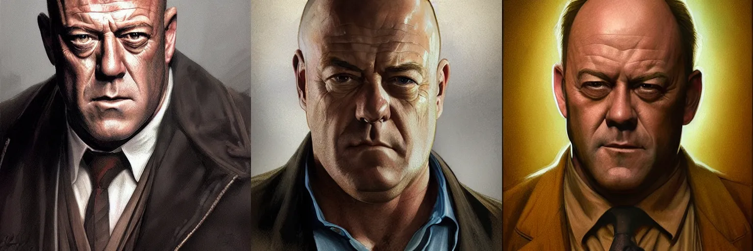 Prompt: portrait of Dean Norris as a detective, highly detailed, digital painting, artstation, concept art, sharp focus, illustration, art by artgerm and greg rutkowski and alphonse mucha
