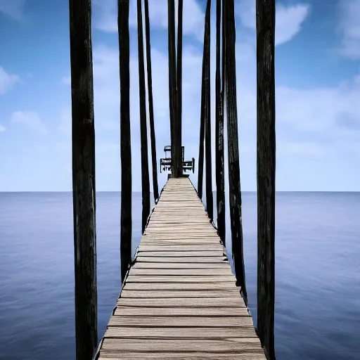 Prompt: a narrow wooden pier suspended over a starry void, trending on artstation