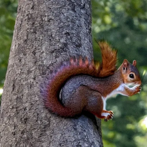 Prompt: giant squirrel in central park makes crowd run in fear