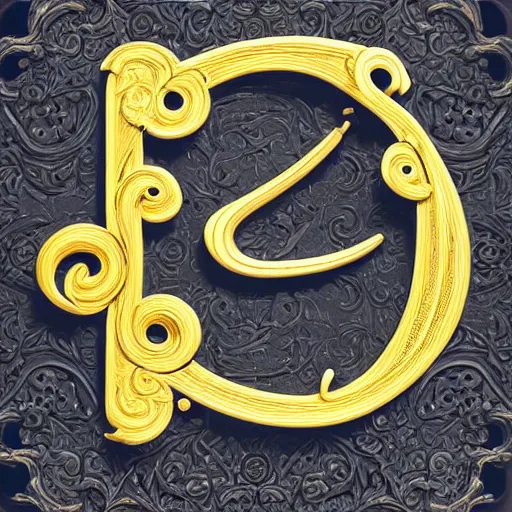 Image similar to a 3 d render of letter 3 d letter c, the style of rococo, calligraphy, intricate details, ancient swirls, pastel colors, colorful, octane render, digital painting, hyperdetails, hand carved, unreal engine, engraving, letter design letter c, type design letter c, featured behance type design letter c, gold wire and black marble