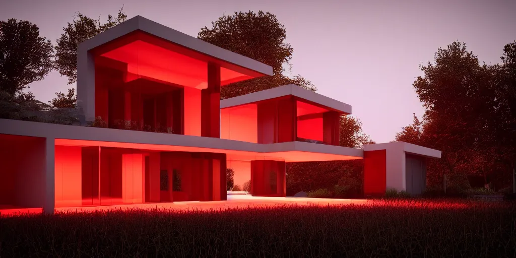 Prompt: A beautiful architectural rendering of a trypophobia house with a mysterious red glow emitting from inside, by octane render and corona render, stunning, gorgeous, golden ratio, photorealistic, featured on artstation, 4k resolution