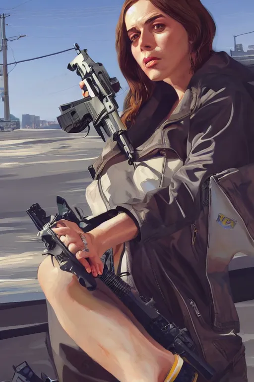 Image similar to greta in gta v, cover art by stephen bliss, artstation