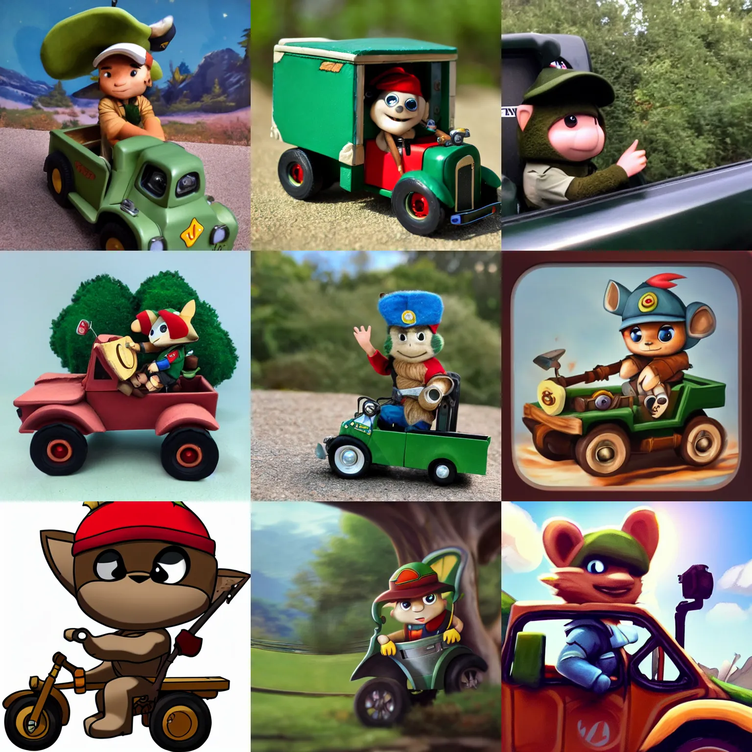 Prompt: Teemo the Swift Scout driving his truck