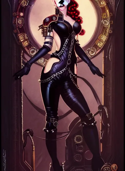 Prompt: front portrait hands on waist pose of attractive Scarlett Johansson as Lady Mechanika with dark wavy hair using white gloves, hand on waist pose!, Intricate steampunk imagery , D&D!, fantasy style, sharp focus!, ultra detailed, art by Artgerm and Peter Andrew Jones, WLUP