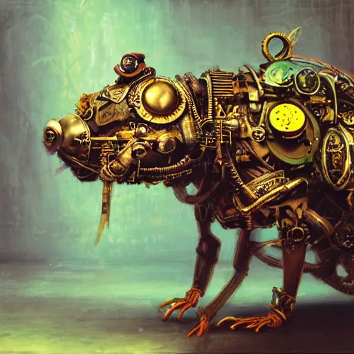 Image similar to steampunk rat, acid, 303, psychedelic, by ruan jia