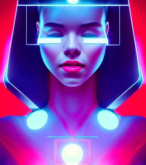 Image similar to symmetry!! latin princess of technology, solid cube of light, hard edges, product render retro - futuristic poster scifi, lasers and neon circuits, beautiful woman latin princess, intricate, elegant, highly detailed, digital painting, artstation, concept art, smooth, sharp focus, illustration, dreamlike, art by artgerm