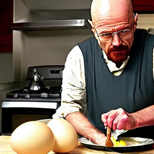 Image similar to walter white cooks an egg