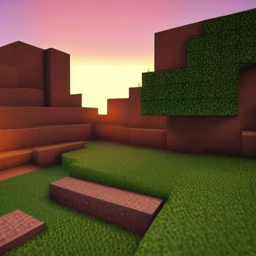 Prompt: professional 3 d render of a minecraft landscape with shaders, sunset, intricate, unreal engine render, octane render