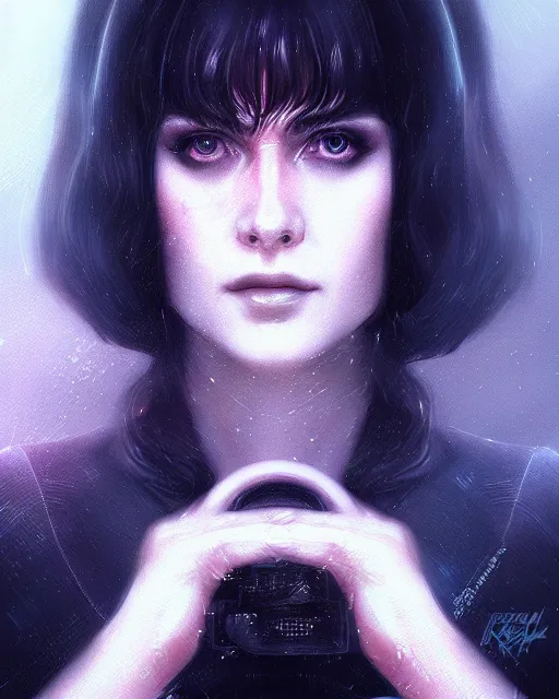 Prompt: a close up portrait of replicant rachael from blade runner, foggy background, digital art by ross tran and angel ganev, highly detailed, trending on artstationhq