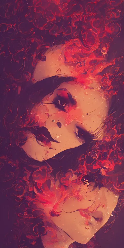 Prompt: candid portrait of very very beautiful young filipino woman with narrow face, surrounded by dramatic swirling thick smoke, flowers, face partially obscured, dark background, by conrad roset, abstract, thought provoking, dramatic lighting, trending on artstation