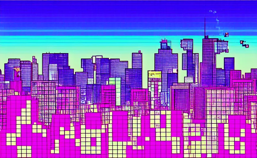 Prompt: beautiful synthwave city pixel art