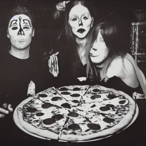 Image similar to creepy occult ritual in pizza restaurant Polaroid highly detailed