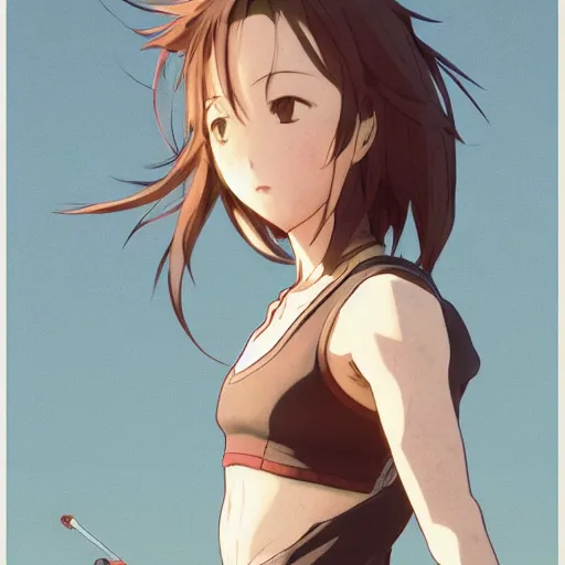 Image similar to a girl is running, sport clothing, fitness watch, anime style, brown short hair, hair down, symmetrical facial features, from arknights, hyper realistic, rule of thirds, extreme detail, 4 k drawing, trending pixiv, realistic lighting, by alphonse mucha, greg rutkowski, sharp focus, backlit