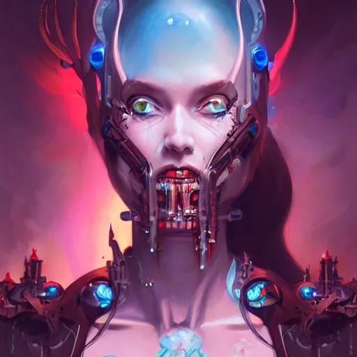 Image similar to a portrait of a beautiful cyborg demonic duchess of hell, cyberpunk concept art by pete mohrbacher and wlop and artgerm and josan gonzales, digital art