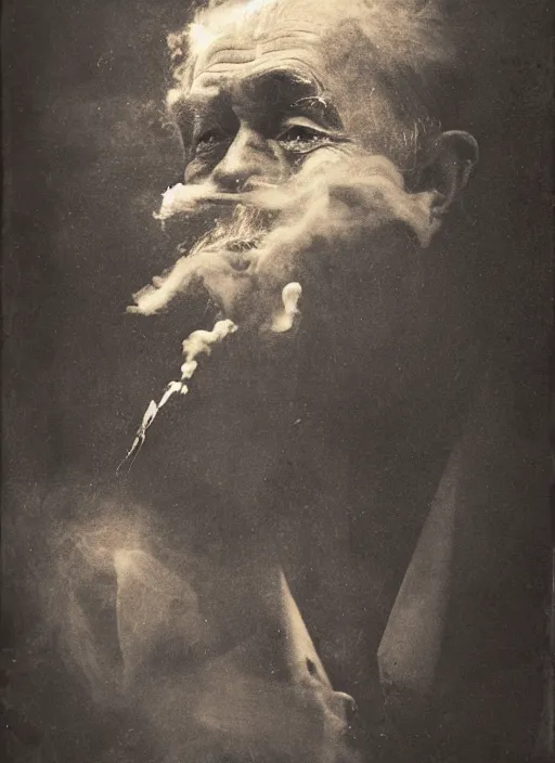 Prompt: Portrait of an old man made of smoke