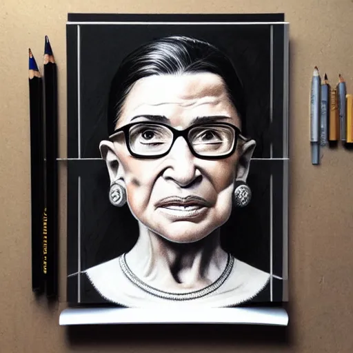 Prompt: amazing lifelike award winning pencil illustration of Ruth bader Ginsburg trending on art station artgerm Greg rutkowski cinematic