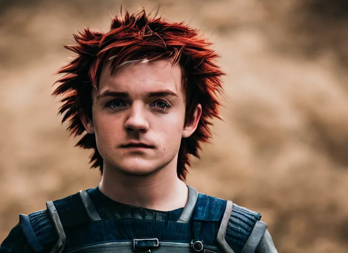 Prompt: portrait photo still of real life chrono trigger character crono played by josh hutcherson, 8 k, 8 5 mm f 1. 8