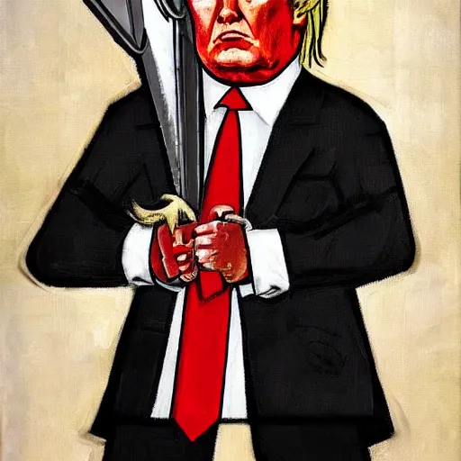 Image similar to donald trump, knights armor!!!!!!!!!!!!!!!!, one broadsword, by hans holdein, donald trumps highly detailed handsome face, two arms, two legs, donald trumps symmetrical face, realistic