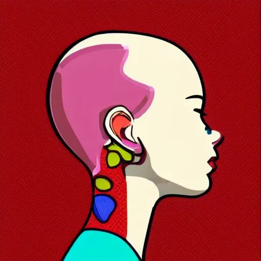 Image similar to a human ear, dot shading, retro flat colors