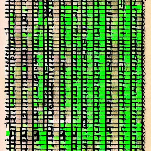 Image similar to tattoo of matrix code, encrypted, 2 4. 0 4. 2 0 1 6, green, hand drawn