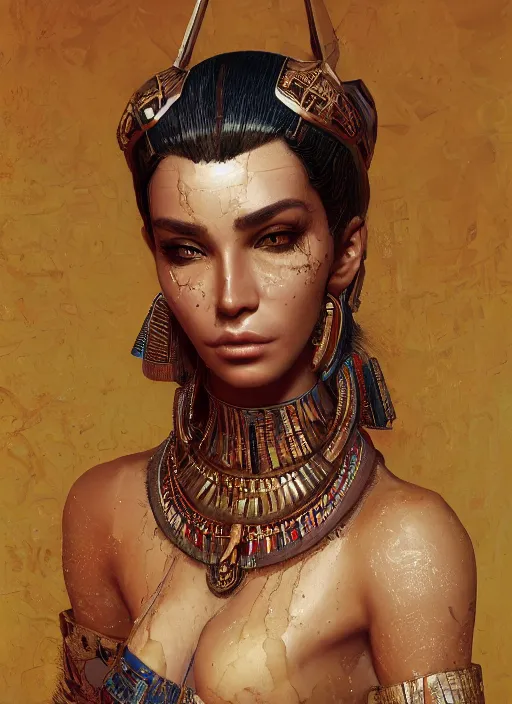 Image similar to the personification of the country egypt, au naturel, hyper detailed, digital art, trending in artstation, cinematic lighting, studio quality, smooth render, fluorescent skin, unreal engine 5 rendered, octane rendered, art style by klimt and nixeu and ian sprigger and wlop and krenz cushart