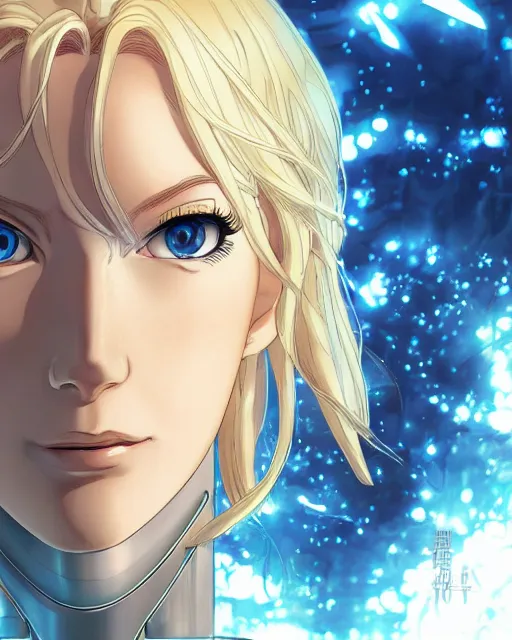 Image similar to portrait of a blonde woman with blue eyes as a robot, cybernetic enhancements, art by makoto shinkai and alan bean, yukito kishiro