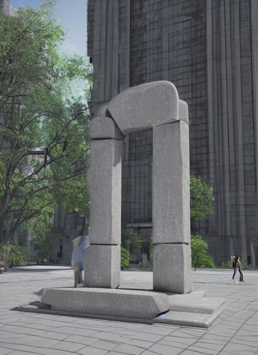 Image similar to highly detailed realistic architecture 3 d render of a futurisctic stele made from piles of coins standing in a city park, archdaily, made in unreal engine 4 octane render